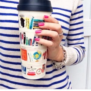 Kate Spade Like a Book Thermal Mug 16oz Reusable Cup Book Worm Library Theme